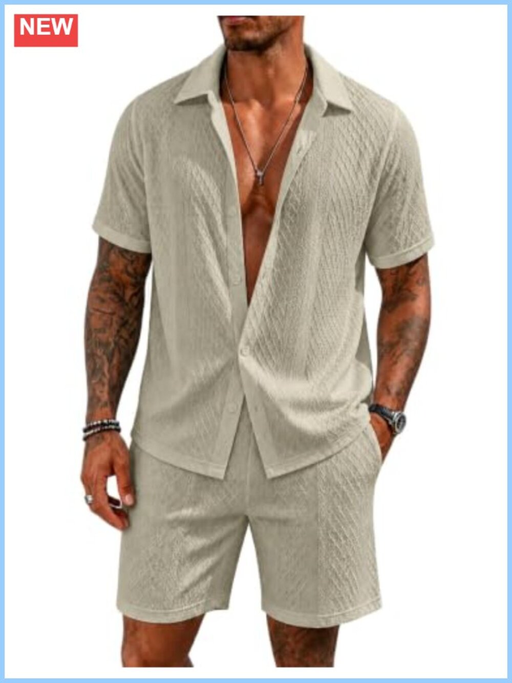 Men's Waffle Knit 2 Piece Short Set Casual Summer Outfit